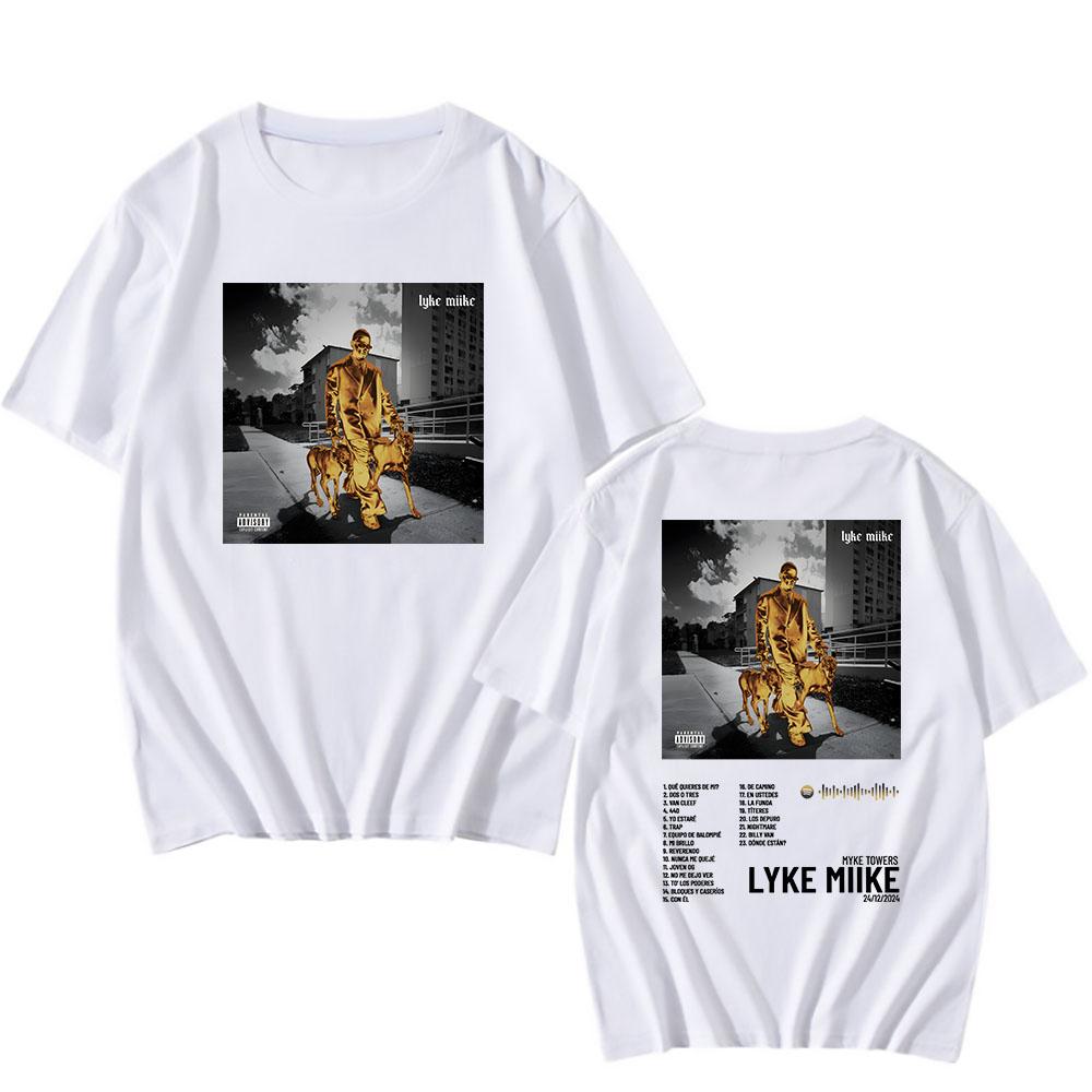 Мужские футболки Myke Towers LYKE MIIKE Альбом 2025 Футболка с коротким рукавом Хлопок Круглый вырез Футболки Хип-хоп Унисекс Уличная мужская одежда