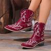 Women's Embroidered Cowgirl Ankle Boots Pointed Toe Western Boots Chunky Heel Pull On Short Boots for Women Low Block Heel Fall Cowboy Booties Shoes