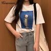 Hirsionsan Loose O-neck Casual Tees Female Retro Oil Painting Print T-shirt Women Fashion Summer Short Sleeve Simple Student Tops