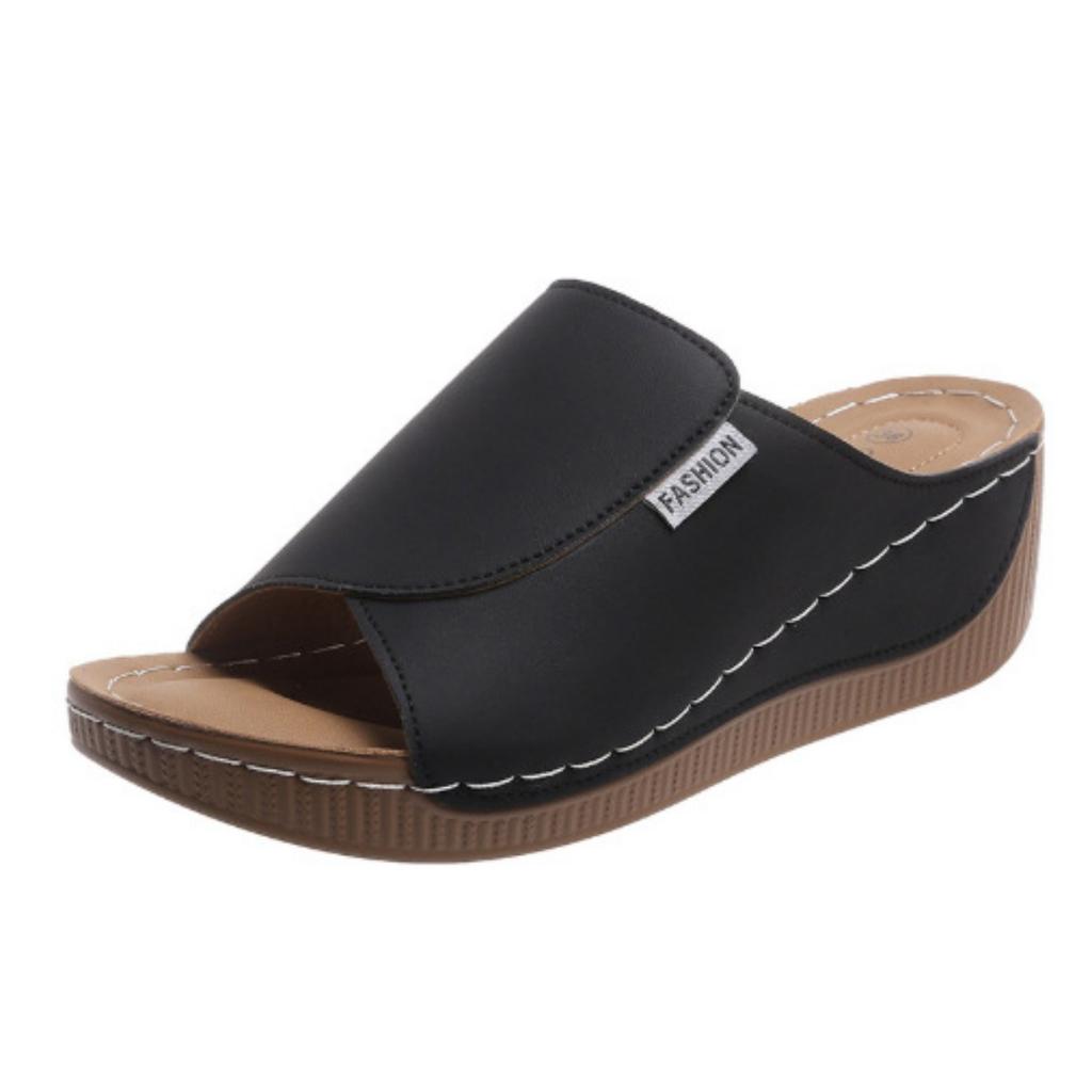 Женские модные однотонные тапочки - удобная поддержка свода стопы, дышащие уличные тапочки, стильные, сандалии с открытым носком и ремешком сзади на среднем каблуке