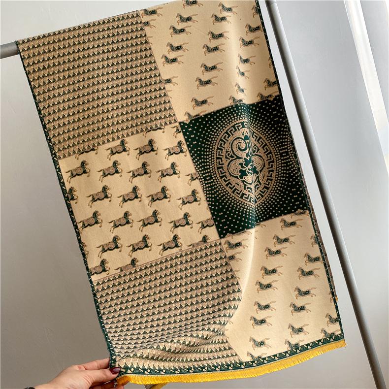 Женский двусторонний шерстяной шарф 400 г: Осенне-зимняя теплая шаль из искусственного кашемира