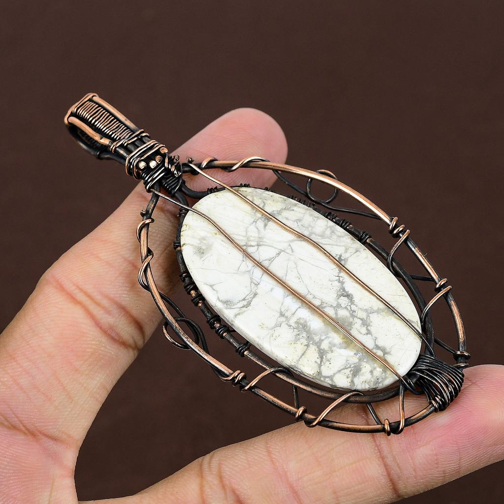 Подвеска из медной проволоки из натуральной говлитовой яшмы, 3,15 дюйма, W8z38