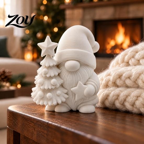 Customizable Christmas Art Projects 3D Printed Gnome Figurine, DIY Paintable Mini Hugging Holiday Home Tabletop Accents Star & Tree, Winter