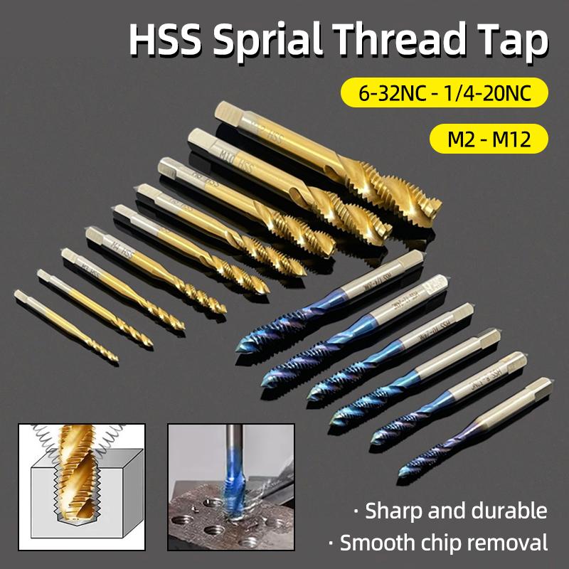 HSS Sprial Thread Tap Titanium Coated Metric SAE Screw Tap Drill Bits M3-M8 Or M2-M12 Machine Plug Tap Threading Tool Hand Tools
