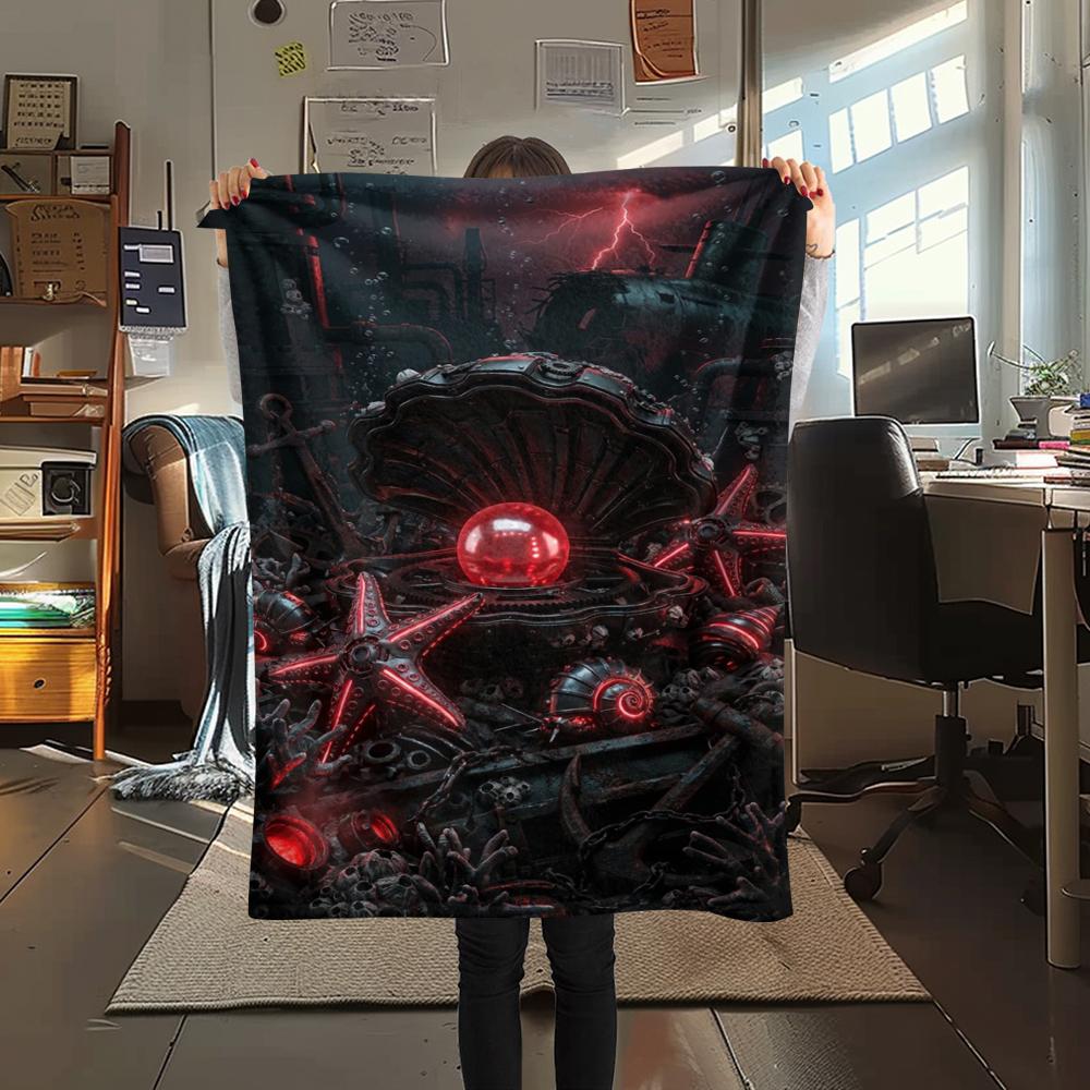 Red mechanical squid seahorse Print Flannel Blanket,High quality Comfortable for All Seasons,Home Decor,Warmth and Comfort,Perfect for Christmas Gifts
