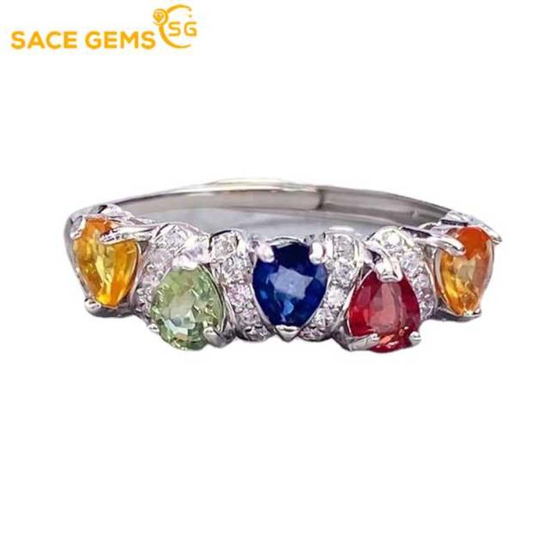 Sace Gems 925 Sterling Silver 2*2.5MM Natual Colourful Sapphire Rings for Women Engagement Cocktail Party Fine Jewelr