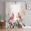 Christmas Winter Holly Curtains For Living Room Bedroom Home Decoration Window Voile Tulle Curtain Drapes