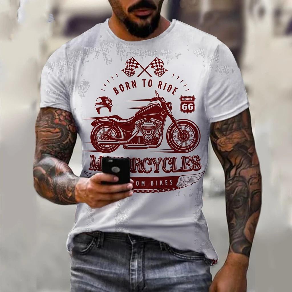 Мужские футболки с 3D мотоциклетным принтом, трендовая винтажная одежда в стиле хип-хоп, байкерские гоночные футболки, спортивный топ с короткими рукавами для езды на открытом воздухе
