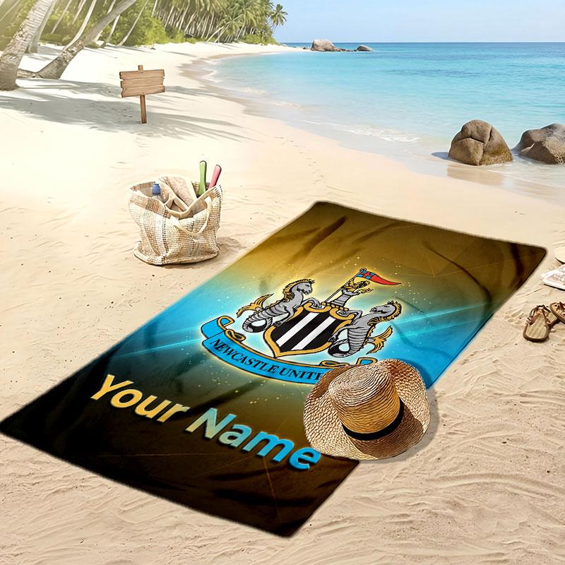Newcastle United FC Personalized Printed Beach Towel Soccer Logo Support Custom Name Text Absorbent Towel For Sport Travel Special Gift