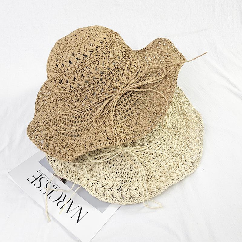 Соломенная шляпа ручной работы Dongdaemun, связанная крючком, солнцезащитная шляпа для женщин, летняя складная шляпа для бассейна, пляжная шляпа для рыбалки