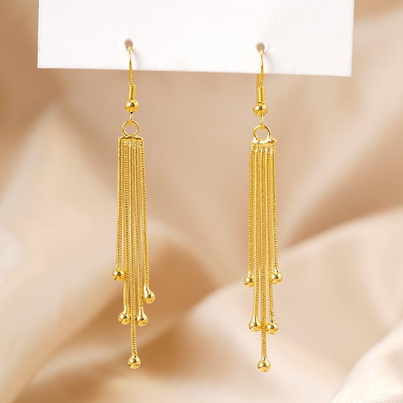 Высококачественные серьги с имитацией песочного золота: Долговечный дизайн кисточек для женщин, трансграничные медные аксессуары