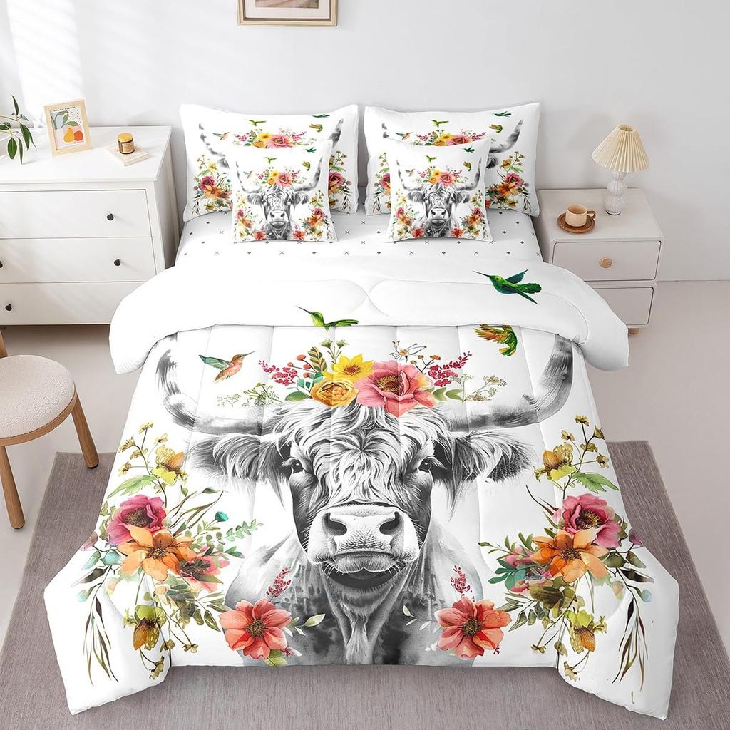 Erosebridal Rustic Farmhouse Comforter Set 7 Pcs Queen,Retro Cabin Lodge Down Comforter,Hunting Bear Deer Bed in a Bag,Country Maple Leaves