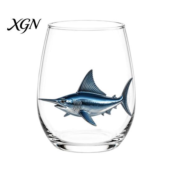 Personalized Daily Use Glassware Stemless Wine Glasses with Marine Animal Pattern, 420ml Capacity, High Borosilicate Halloween Themed Drinking