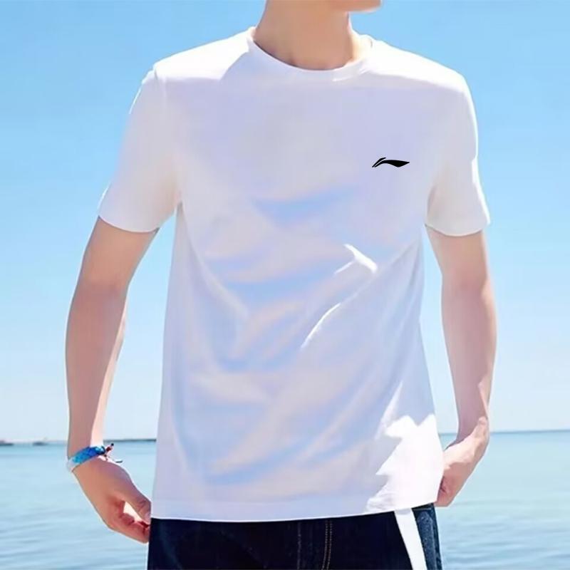 Li Ning Plain Round Neck Short Sleeve T-Shirt Men Tops White YTST079-2