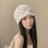 Women's Korean Minimalist Design 3D Flower Lace White Slouchy Hat Summer Hollow Breathable Thin Head-Wrapping Hat