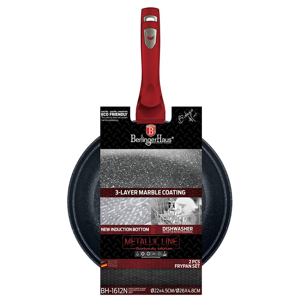 Zestaw 2 patelni z powłoką granitowąch 22/26cm BERLINGER HAUS Metallic Line Burgundy BH-1612-Nf