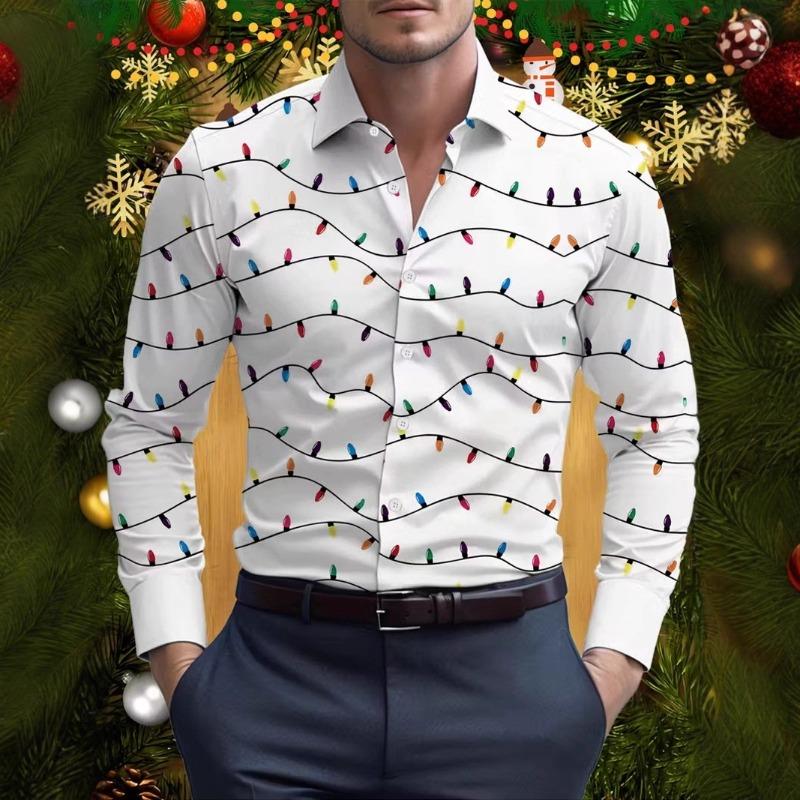 Men's Long Sleeve 3D Digital Print Christmas Shirts Casual Tops for Autumn and Winter
