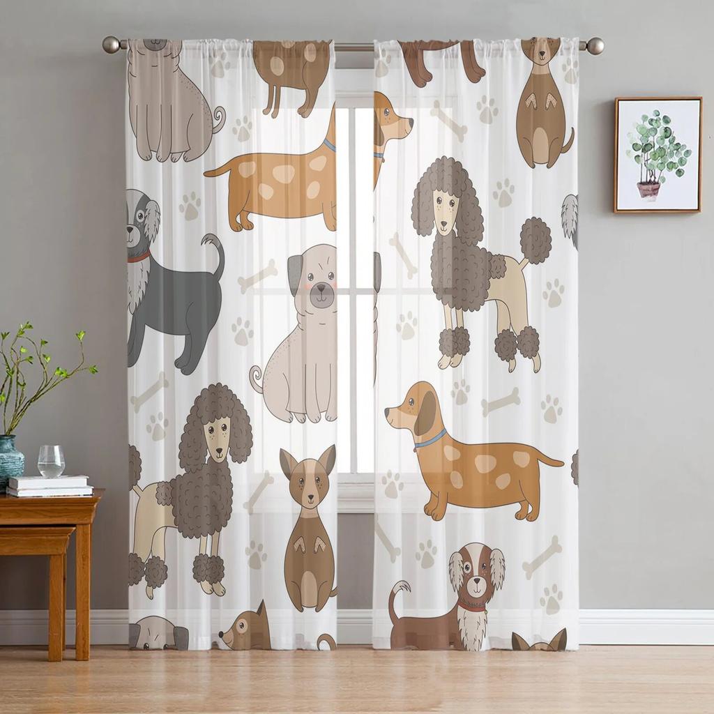 Тюлевые шторы с изображением щенка бультерьера для гостиной, спальни, современная вуаль, кухонные шифоновые прозрачные шторы