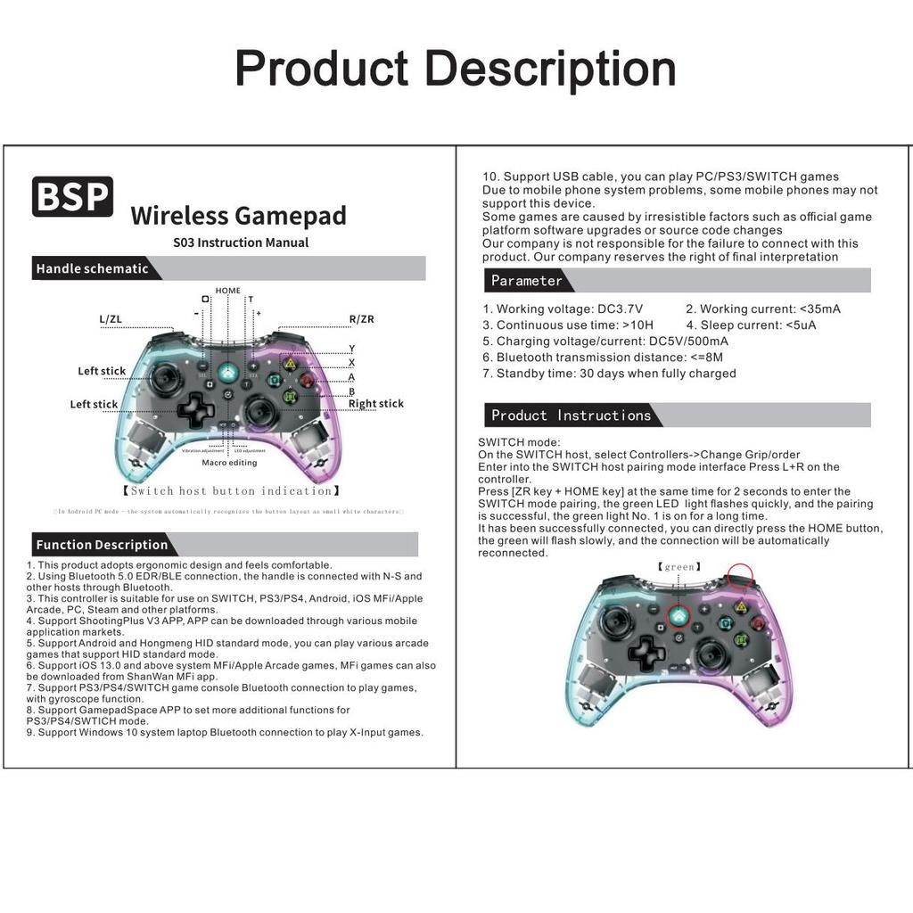 Геймпады для видеоигр, беспроводной контроллер RGB Pro, совместимый с Nintendo Switch/Switch Lite/Switch OLED/Android/IOS/Windows PC/Mobile