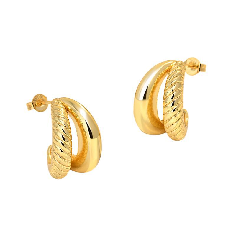 Двухслойные серьги-кольца с плетением, не тускнеющие, C-образные серьги неправильной формы