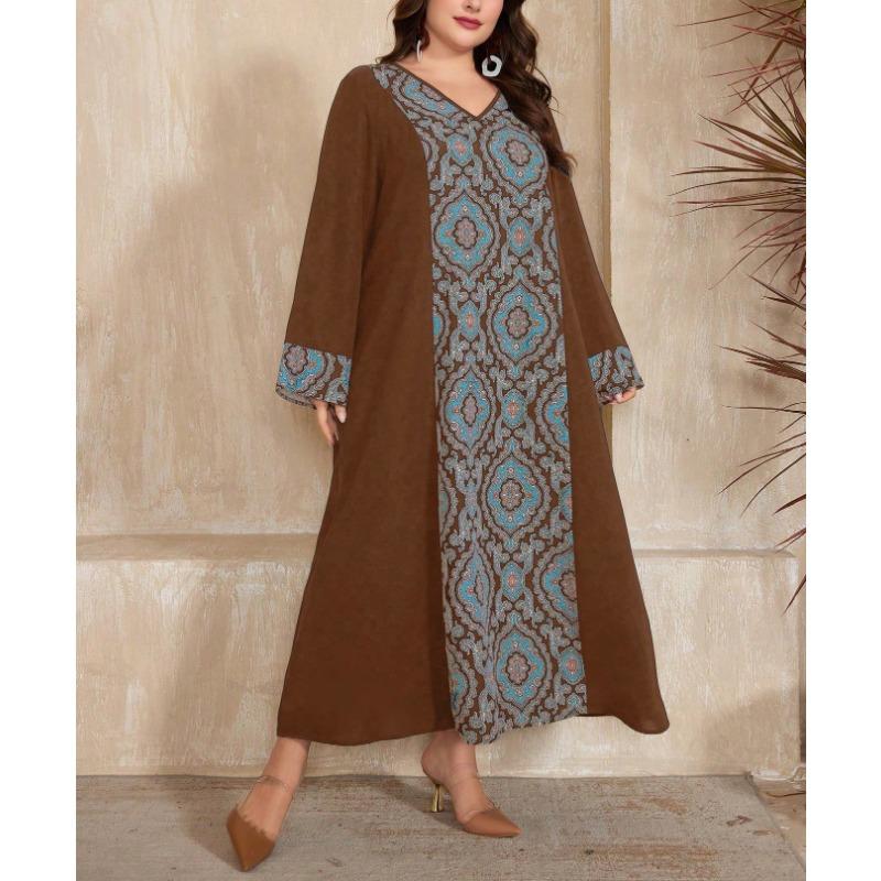 Плюс Размер Женщин Новый Винтаж Дизайн Sense Лоскутный Принт Свободное Платье