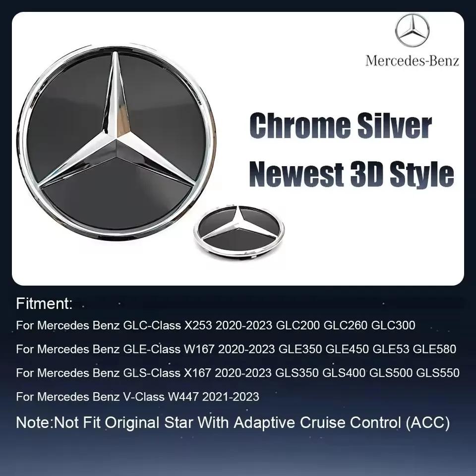 AABGY1 Fit For Mercedes Benz Chrome Silver Front Grille Mirror Star LED White Illuminated Emblems X253 W167 X167 W447 2020-2023