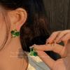 Geometric Color Block Crystal Cube Earrings - Shiny, High-End Green Fashion