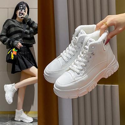 Флисовые высокие зимние ботинки женские 2025 зима новые студенческие на корейской версии термоказуальная обувь хлопковая обувь 920-1