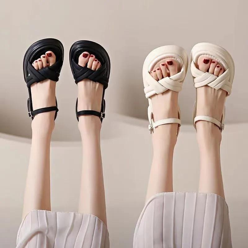 Женские сандалии-гладиаторы Модные сандалии на платформе с перекрестным носком Удобные повседневные женские туфли-буфы Роскошные сандалии на пластинах