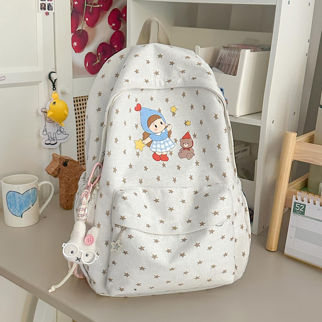 Schoolbag New Star Cartoon Backpack Female Cute Large Capacity Reducing Wide Shoulder Strap Schoolbag Middle School Student Female Backpack