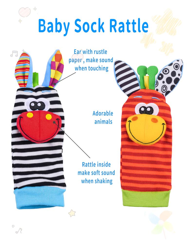 TYRY.HU 4 шт. Детская игрушка 0-12 месяцев Детские погремушки Игрушки Носки-животные Наручный ремешок + Погремушка Детские носки для ног Наручный ремешок-насекомое Детские носки