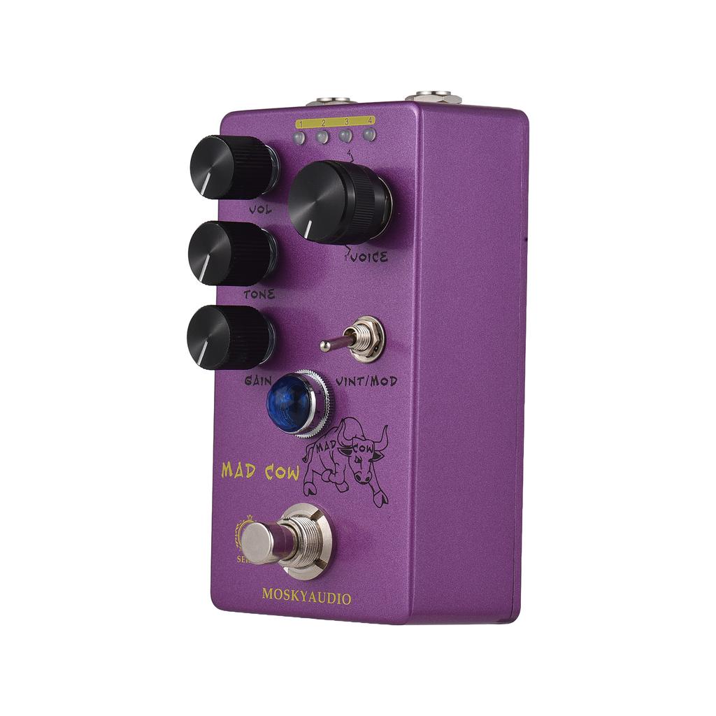Педаль эффектов искажения для гитары MOSKYAUDIO MAD COW GAIN/VOL/TONE/VINT/MOD/4-Mode Knob DC 9V 6.35mm