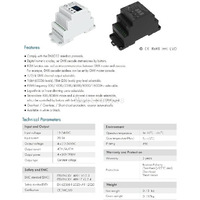D4 D4-L D4-E D4-P D4-XE DC12-48V Skydance DMX Декодер Цифровой RGBW/Одноцветный/RGB Светодиодная Панель DIN-рейка/Многоканальный Диммер Декодер
