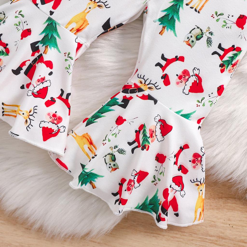 3 шт. Боди для девочки из хлопка с принтом Санта-Клауса, расклешенные брюки с повязкой на голову, рождественский комплект одежды