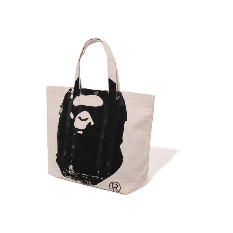 A Bathing Ape Большая сумка-тоут с принтом в виде обезьян, тканевая сумка, обычная, унисекс, для пары, унисекс, цвет: внебелый 0ZXBGM005891P
