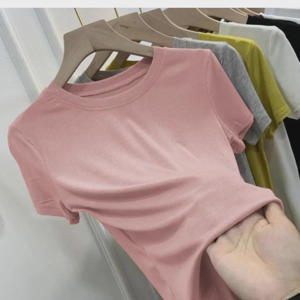 Women's Solid Color French Slim Fit Short Sleeve T-Shirt - 2024 Summer Collection