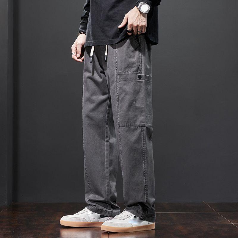 Spring and Autumn Men's Cargo Pants Solid Color Work Wear Straight Thick Casual Pant Korean Jogger Trousers Male