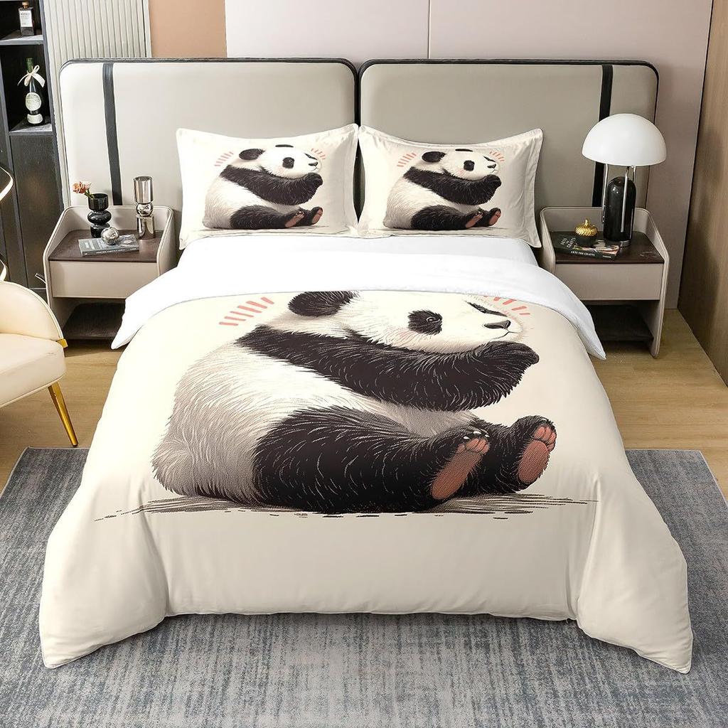 Panda down quilt cover pink cute comfortable bedding soft and comfortable