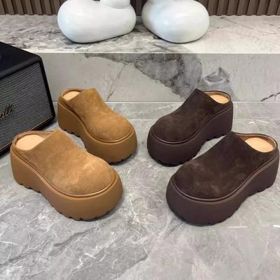 Новые женские туфли-мюли 2024 года, удобные туфли на плоской платформе, модные женские туфли на толстом каблуке с круглым носком, уличные шлепанцы