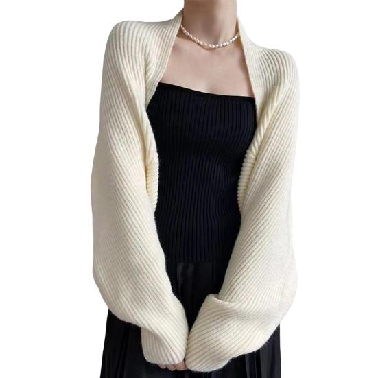 Женский вязаный кардиган-шаль свободного кроя с рукавами «летучая мышь», однотонное вязаное пальто короткого стиля, шаль-пальто для осени и зимы