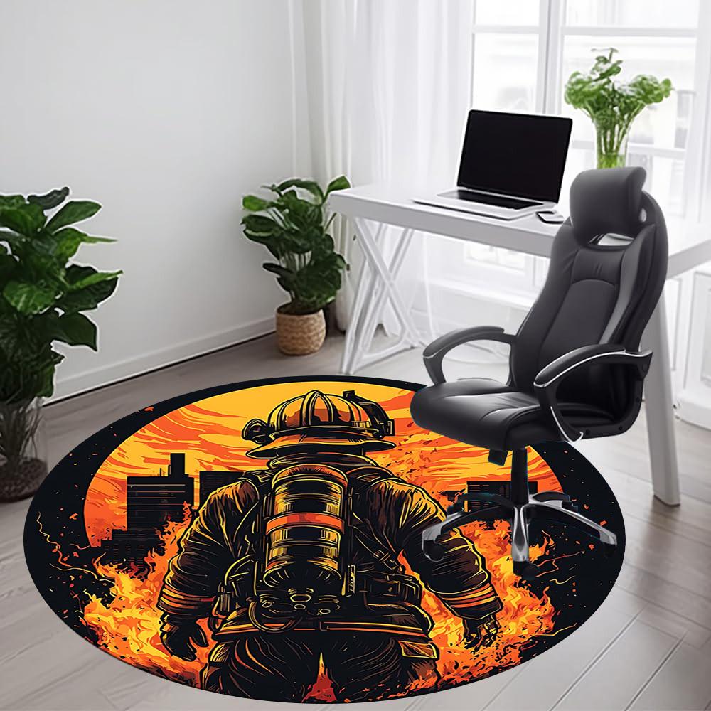 1pc Firefighter Hero Office Round Area Rug,  Mat Suitable ForOffice, Under Office Chairs Bedroom Living Room Home Decor, Room Deco