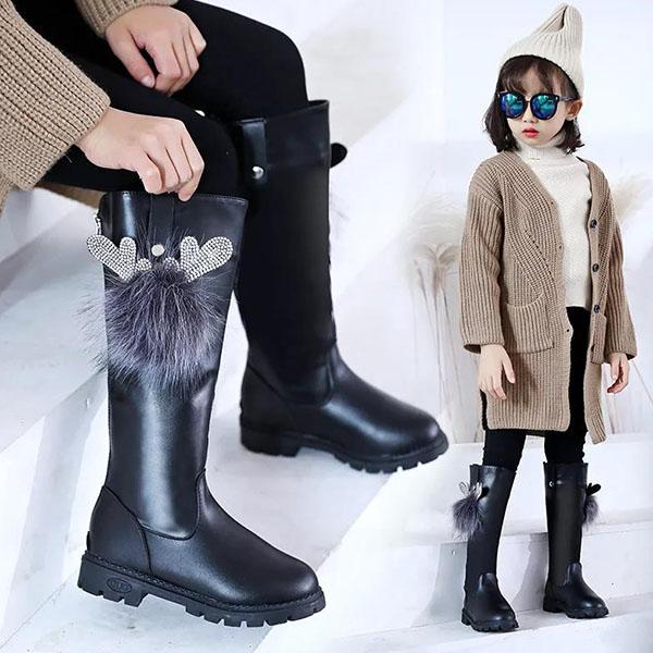 Детские сапоги, осенние и зимние плюшевые сапоги для девочек, однотонные зимние сапоги большого размера с рисунком бабочки