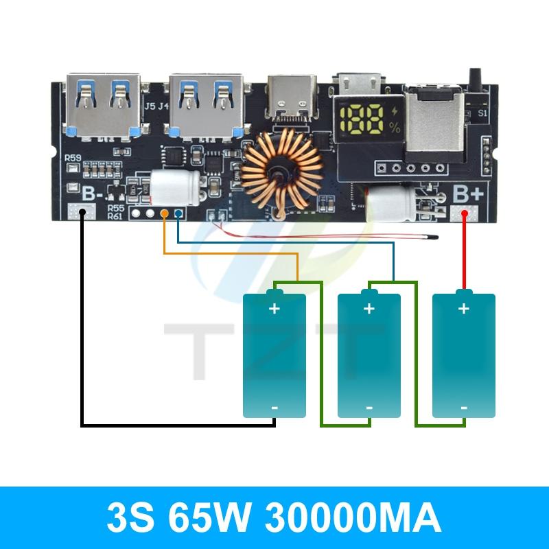 1/2/5 шт. TZT QC4.0 QC3.0 Светодиодный двойной USB PD Быстрая зарядка 5A 100W Micro/Type-C USB Мобильный Power Bank 18650 Зарядный модуль