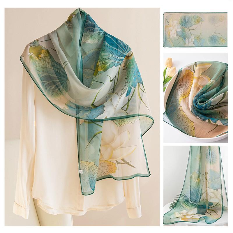 Womens Silk Scarf Fashionable Versatile Shawl 100% Mulberry Printed High-end Sense Accessory