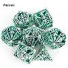 7 Pcs Silver Green Hand Skull Head Metal Dice Hollow Metal Polyhedral Dice Set Suitable for Role-Playing RPG Board  Card Game