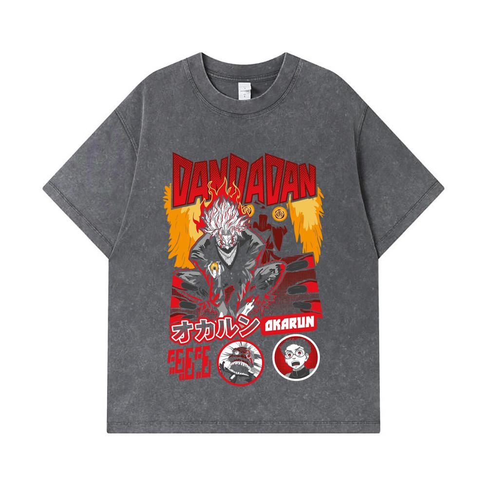 275 GSM Washed T-shirts 100% Cotton Dandadan V26 Okarun Turbo Print Unisex Heavy Cotton T Shirt
