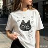 Черная кошка рисунок унисекс футболка милый минималистичный кот графика футболка повседневная футболка для уличной моды и любителей кошек повседневная одежда