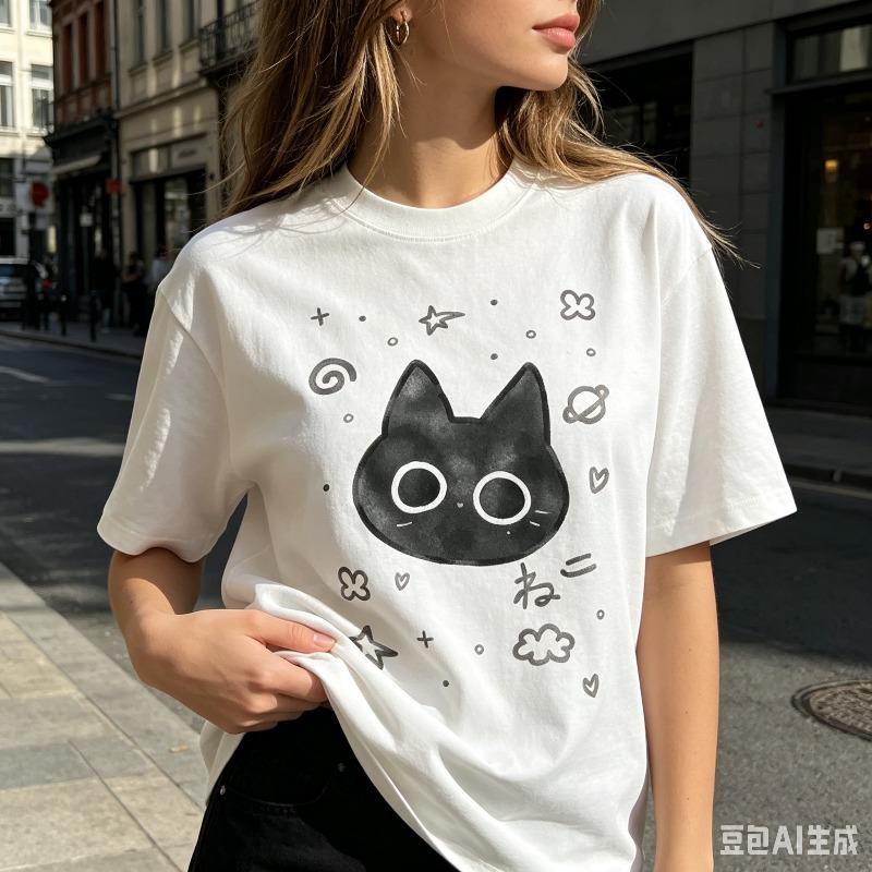 Черная кошка рисунок унисекс футболка милый минималистичный кот графика футболка повседневная футболка для уличной моды и любителей кошек повседневная одежда