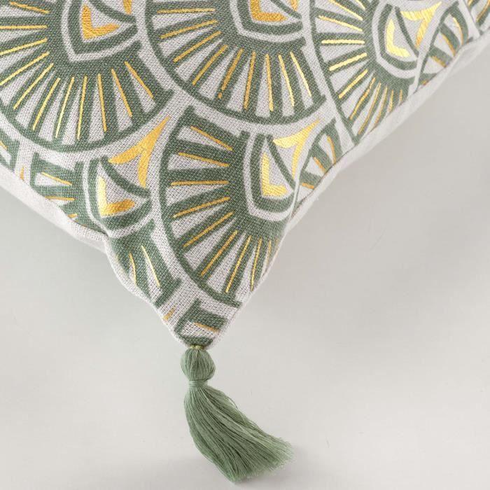 Coussin - Icarre - 45 x 45 cm - Déhoussable - Vert - Imprimé métallisé