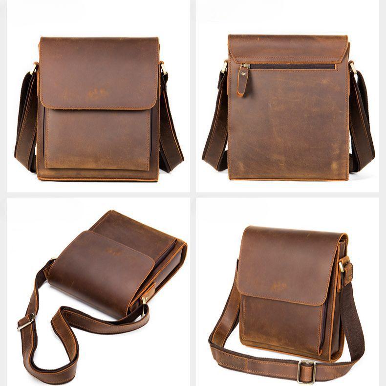 Мужская сумка из кожи Crazy Horse, кожаная сумка через плечо в стиле ретро, сумка через плечо из коровьей кожи большой емкости